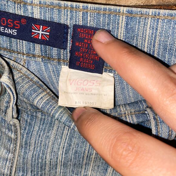 Vigoss Vintage Blue Striped Stretch Denim jean Shorts Women's Size 13/14 - Picture 4 of 6